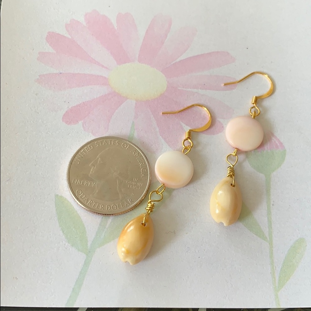 Hand Beaded  Pretty Sea shell dangle earrings